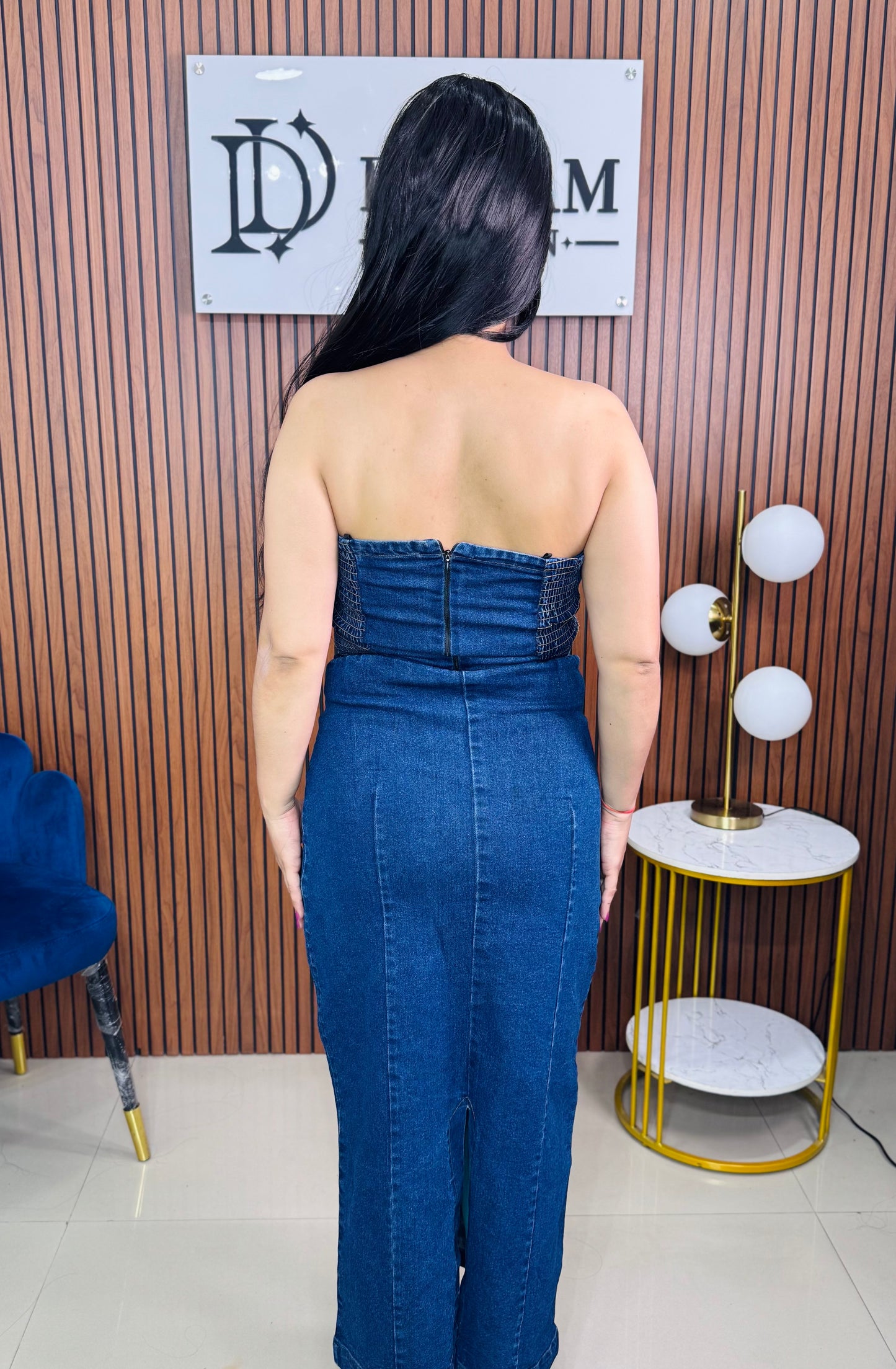 Trendy Strapless Denim Bodycon Dress for Women