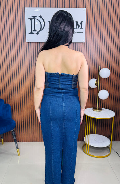 Trendy Strapless Denim Bodycon Dress for Women