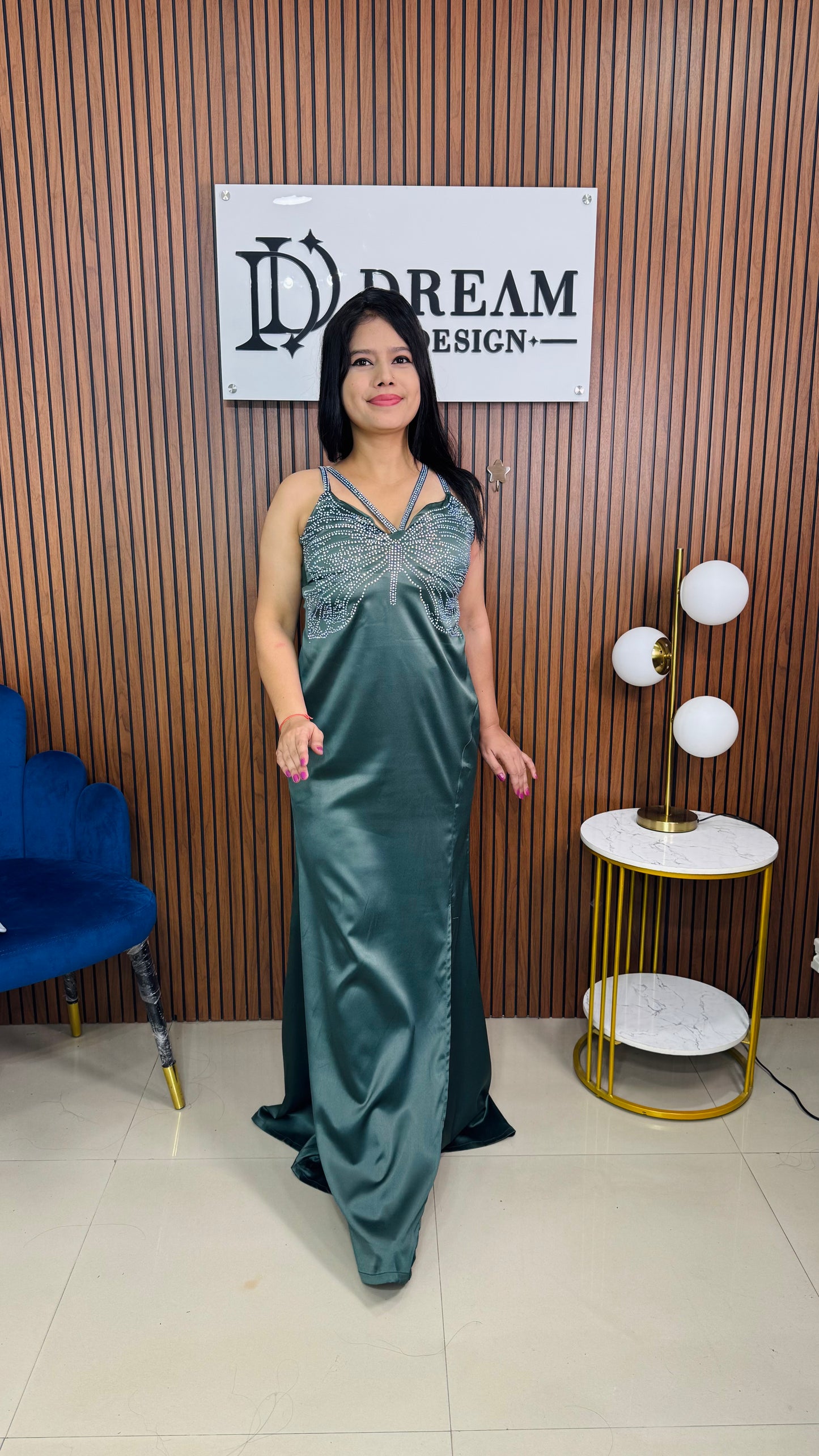 Womens Floor Length with Butterfly Design Stone Work Dress Party Wear