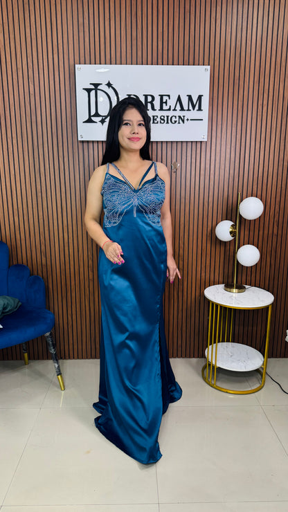 Womens Floor Length with Butterfly Design Stone Work Dress Party Wear