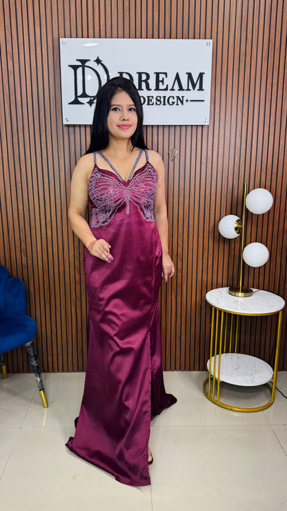 Womens Floor Length with Butterfly Design Stone Work Dress Party Wear