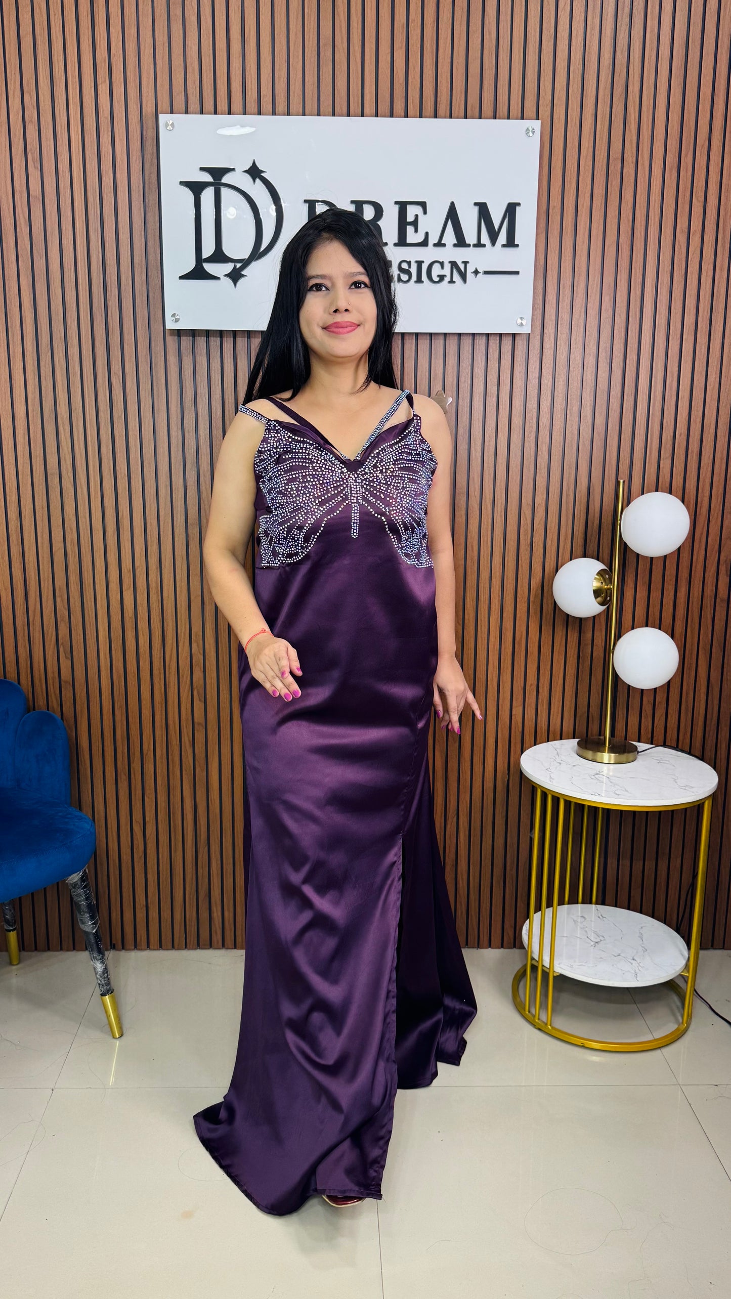 Womens Floor Length with Butterfly Design Stone Work Dress Party Wear