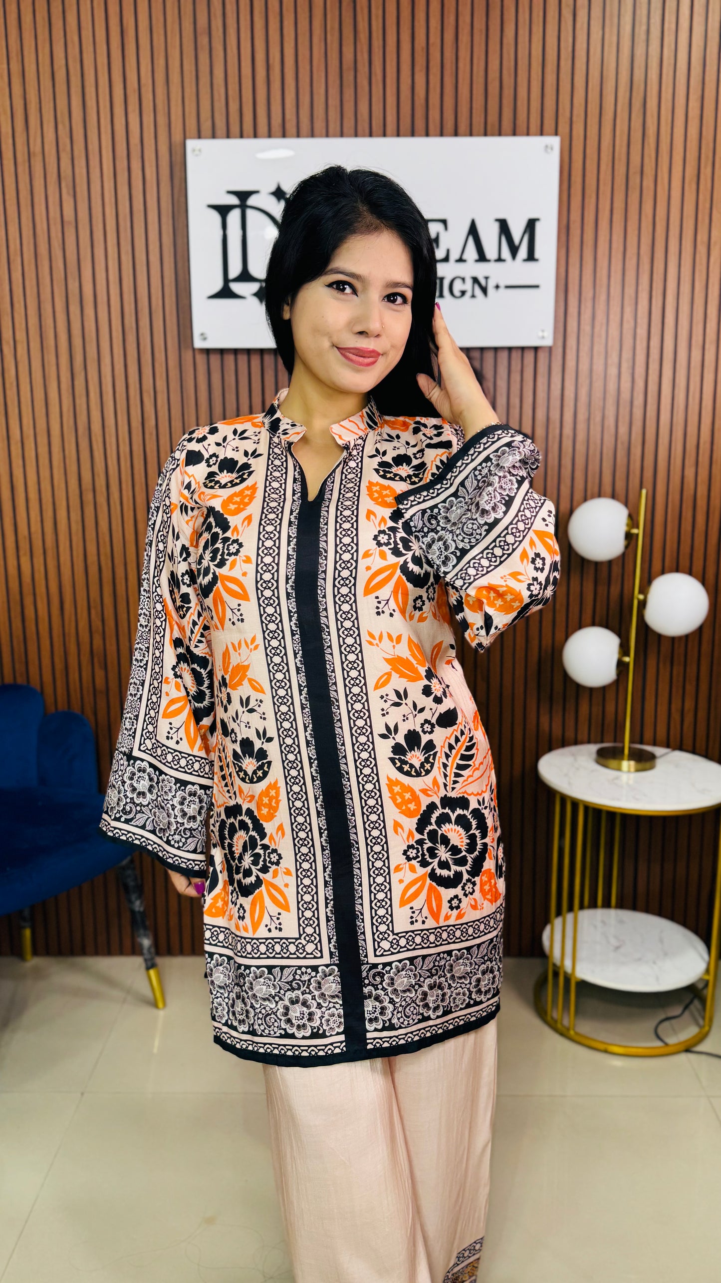 Ethnic Charm Co-ord Set – Vibrant Floral Print with Beige Base