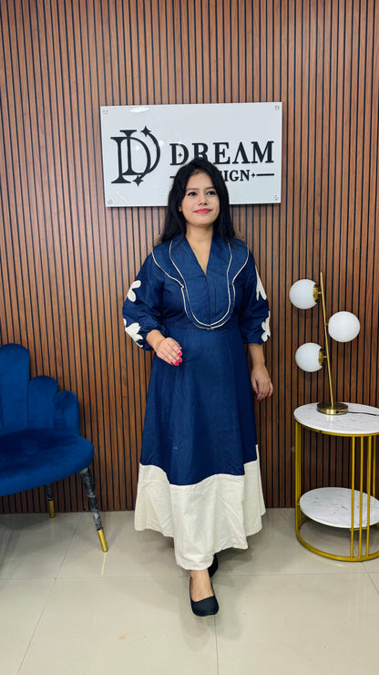 Women’s Western Wear Denim Dress | Trendy Puff Sleeve Long Dress
