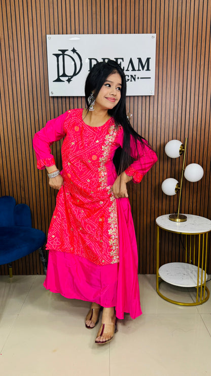 Bandhani Print Anarkali one piece with Embroidered Border | Festive & Wedding Wear