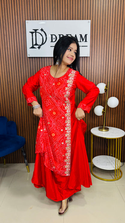 Bandhani Print Anarkali one piece with Embroidered Border | Festive & Wedding Wear