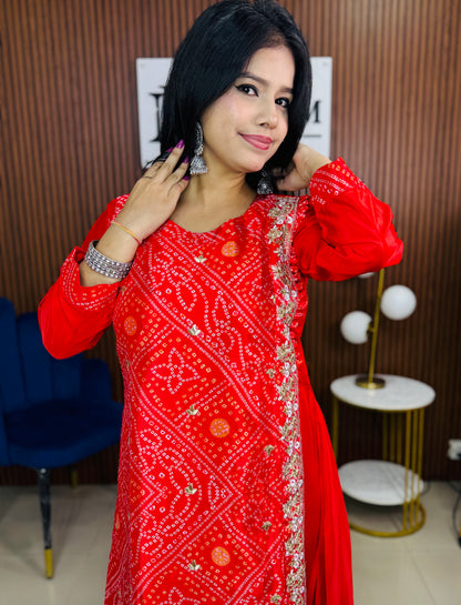 Bandhani Print Anarkali one piece with Embroidered Border | Festive & Wedding Wear