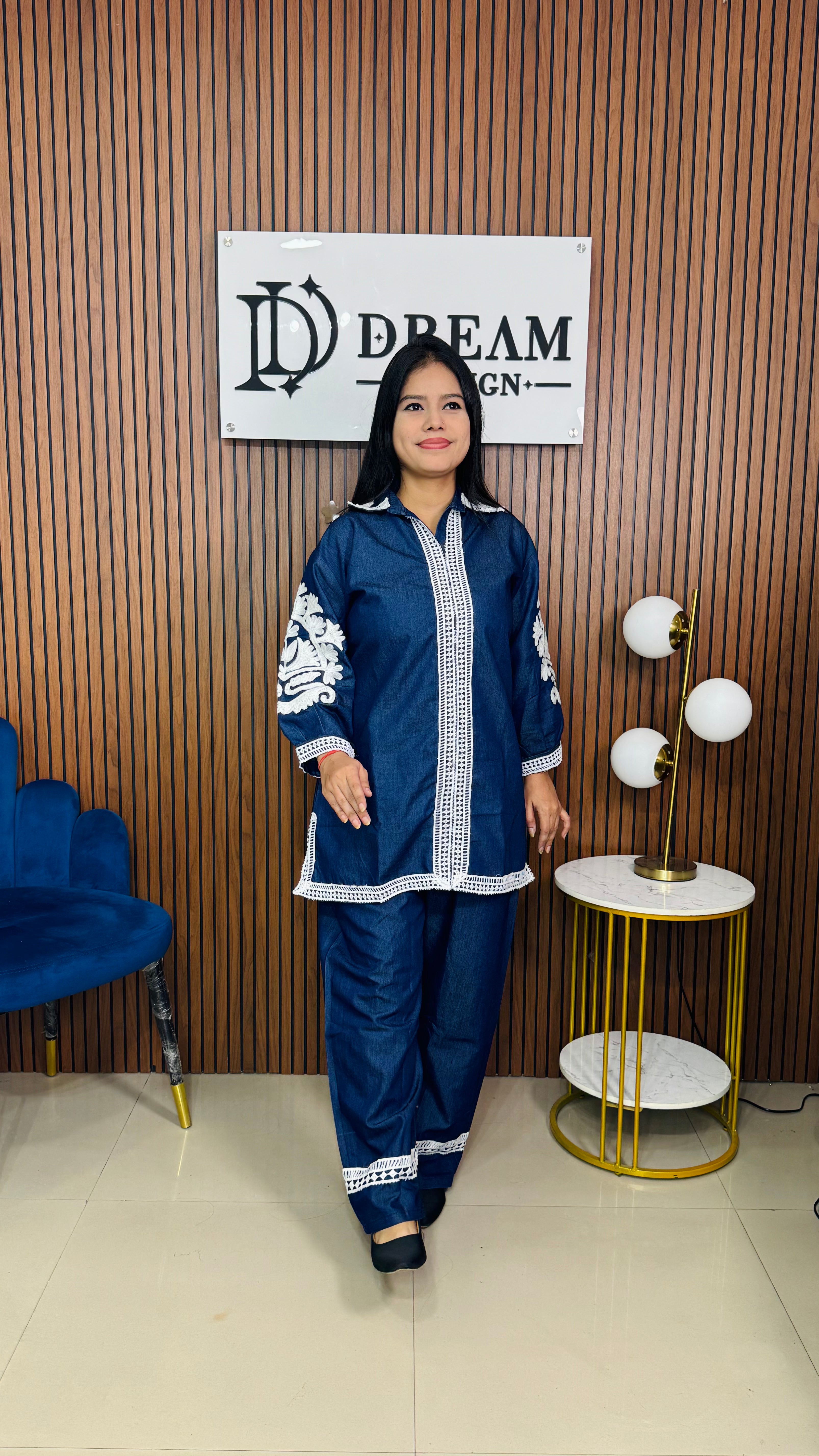 Women's Denim Blue Embroidered Co-ord Set | Casual Western Wear