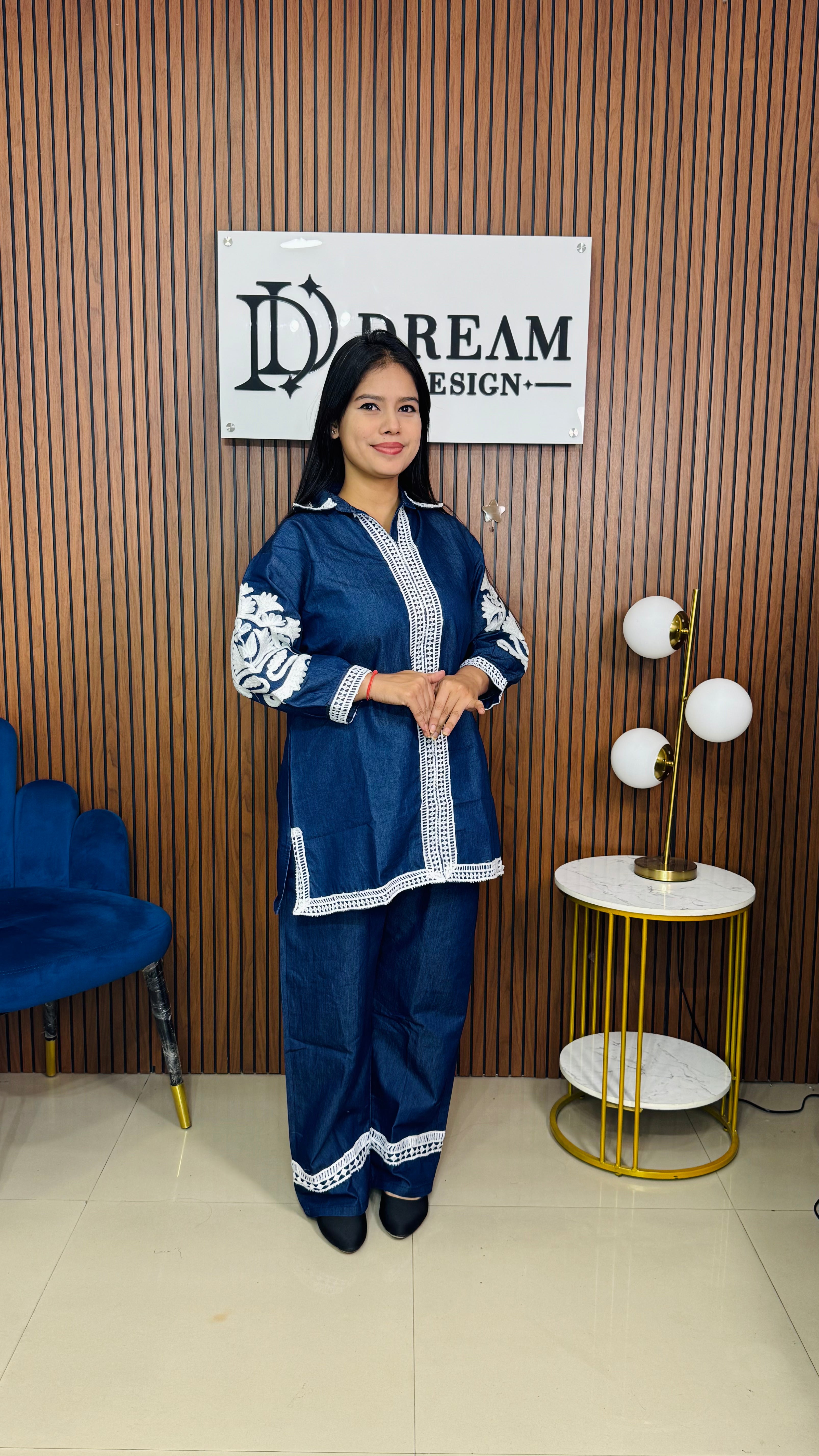 Women's Denim Blue Embroidered Co-ord Set | Casual Western Wear