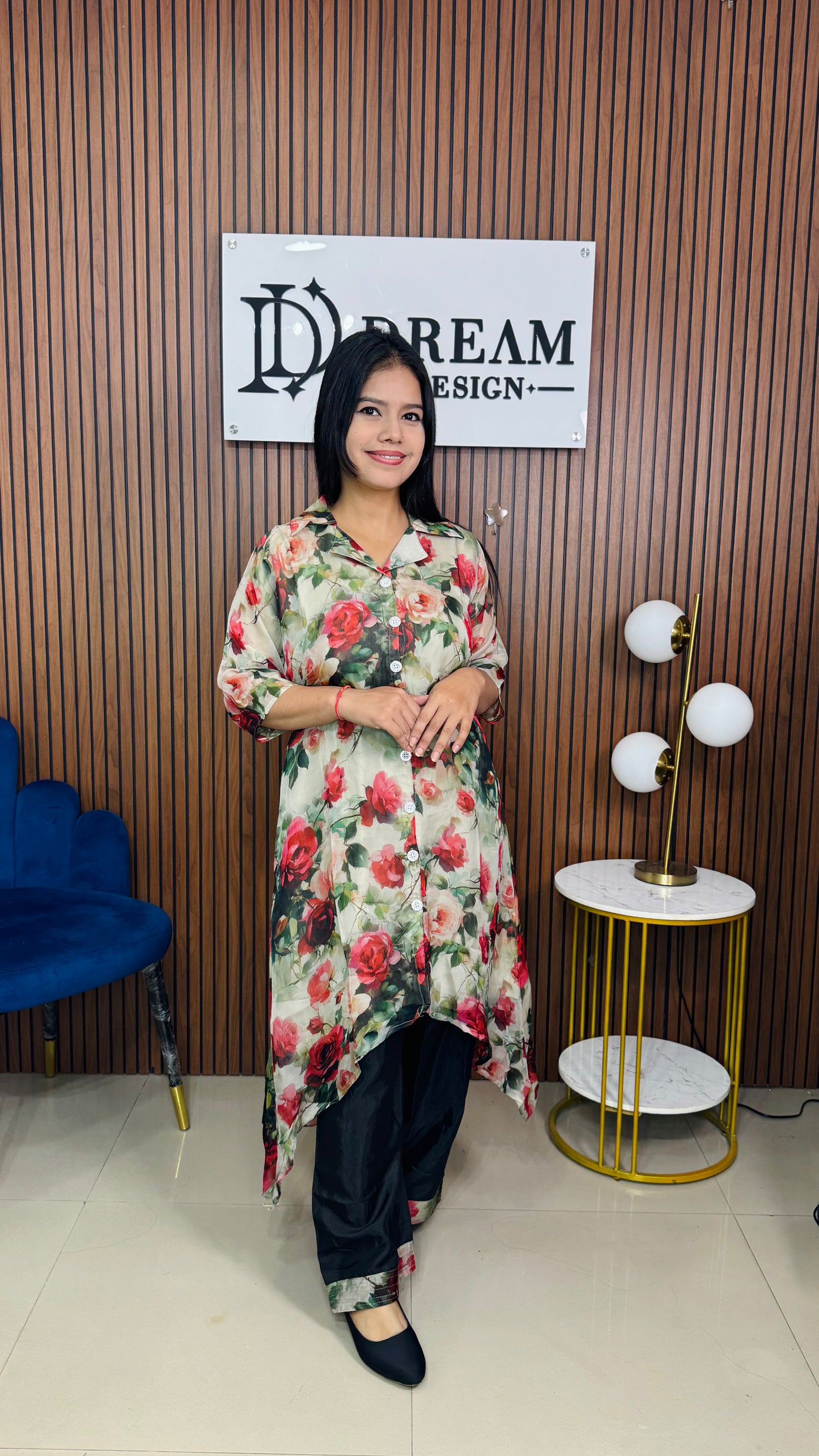 Dream Design Women's Floral Printed Co-ord Set | Asymmetric Kurta with Pants