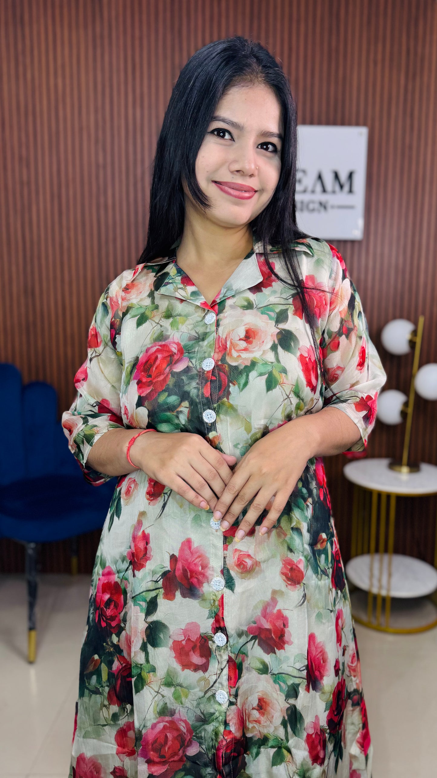 Dream Design Women's Floral Printed Co-ord Set | Asymmetric Kurta with Pants