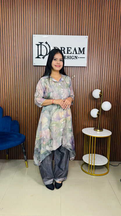 Dream Design Women's Floral Printed Co-ord Set | Asymmetric Kurta with Pants