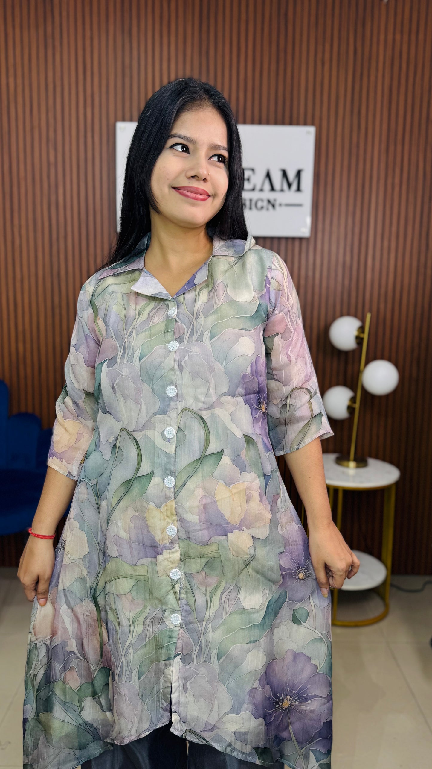 Dream Design Women's Floral Printed Co-ord Set | Asymmetric Kurta with Pants