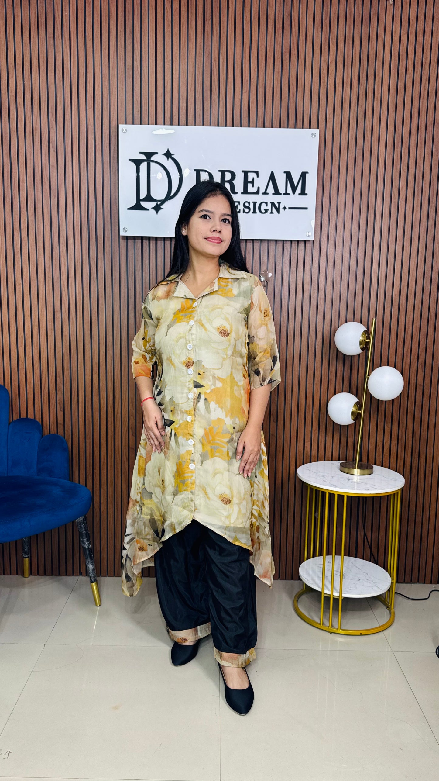 Dream Design Women's Floral Printed Co-ord Set | Asymmetric Kurta with Pants