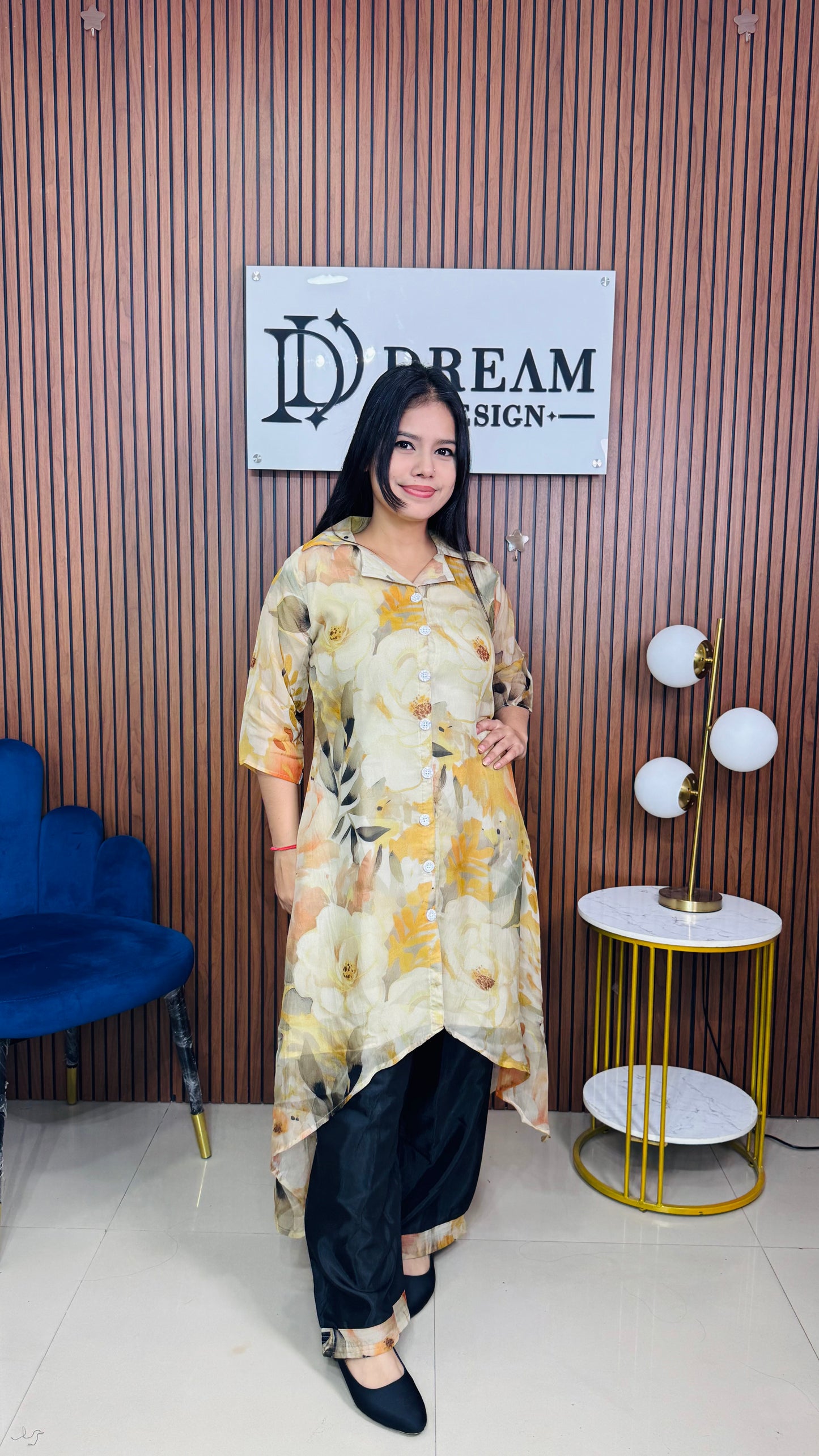 Dream Design Women's Floral Printed Co-ord Set | Asymmetric Kurta with Pants