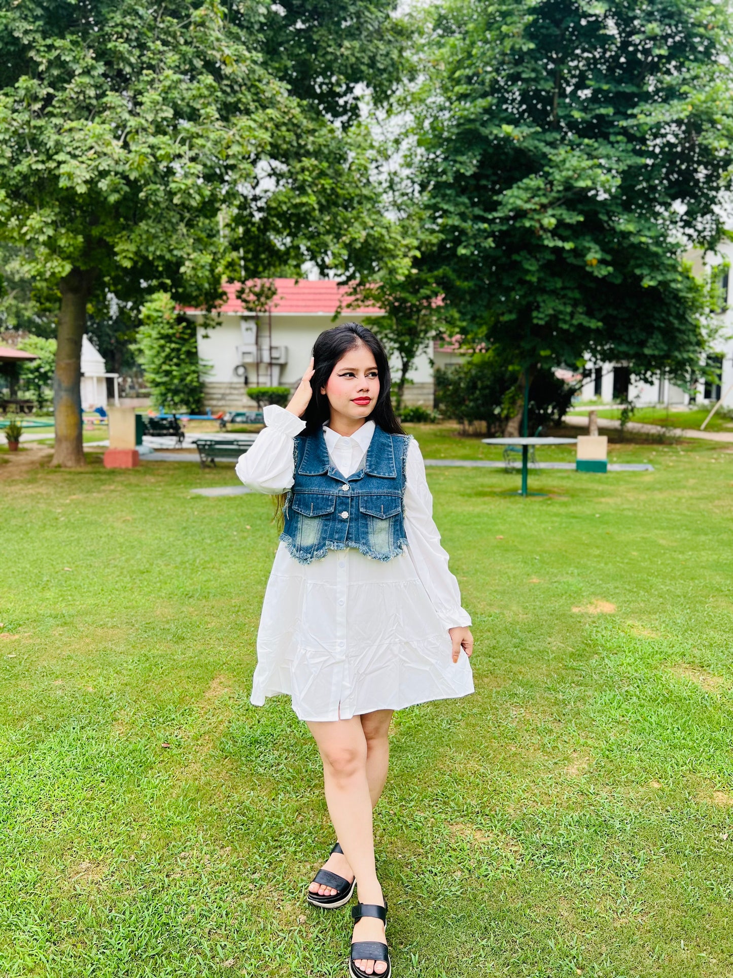 Western Mini Dress with Denim Shrug & Long Sleeves