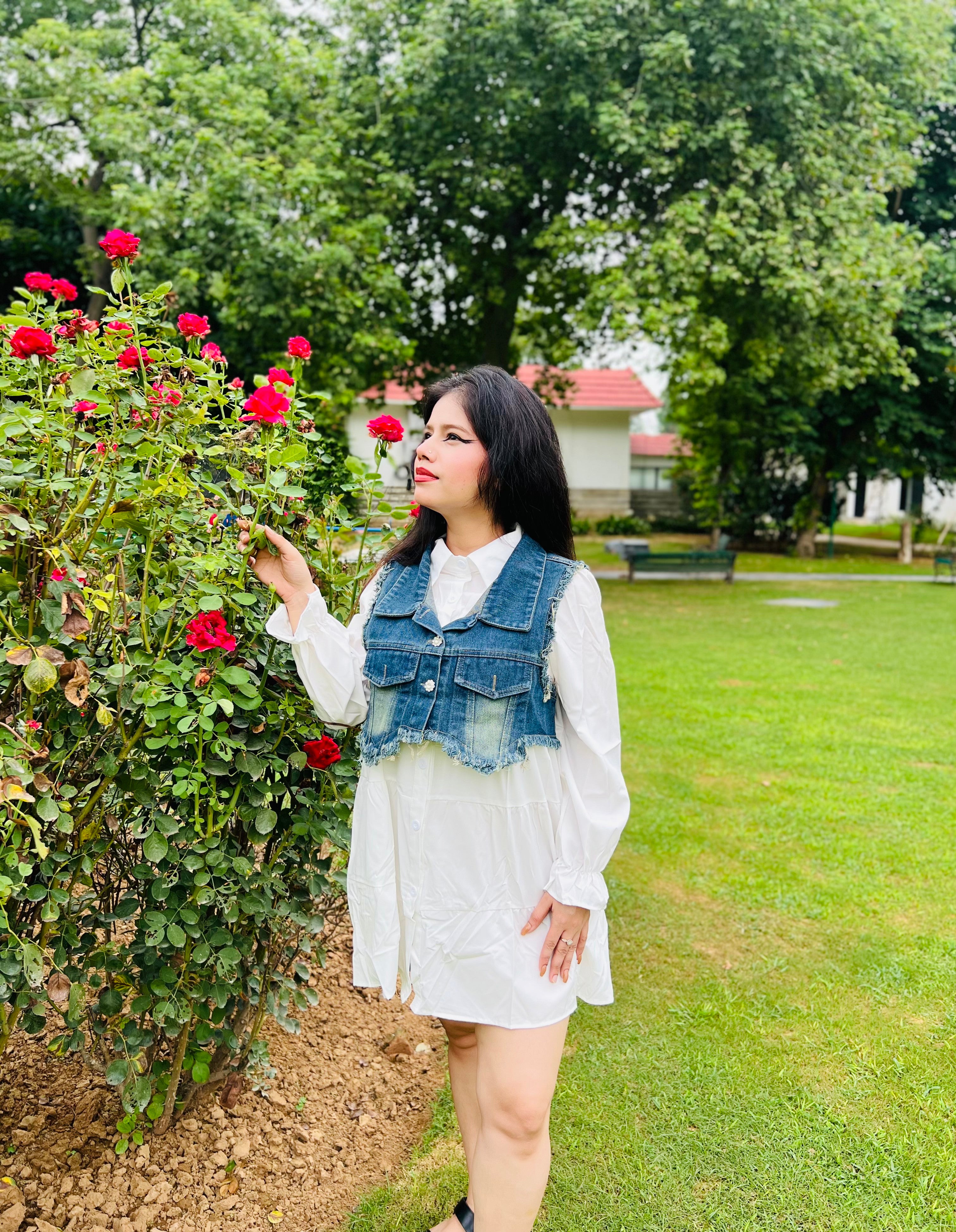 Western Mini Dress with Denim Shrug & Long Sleeves