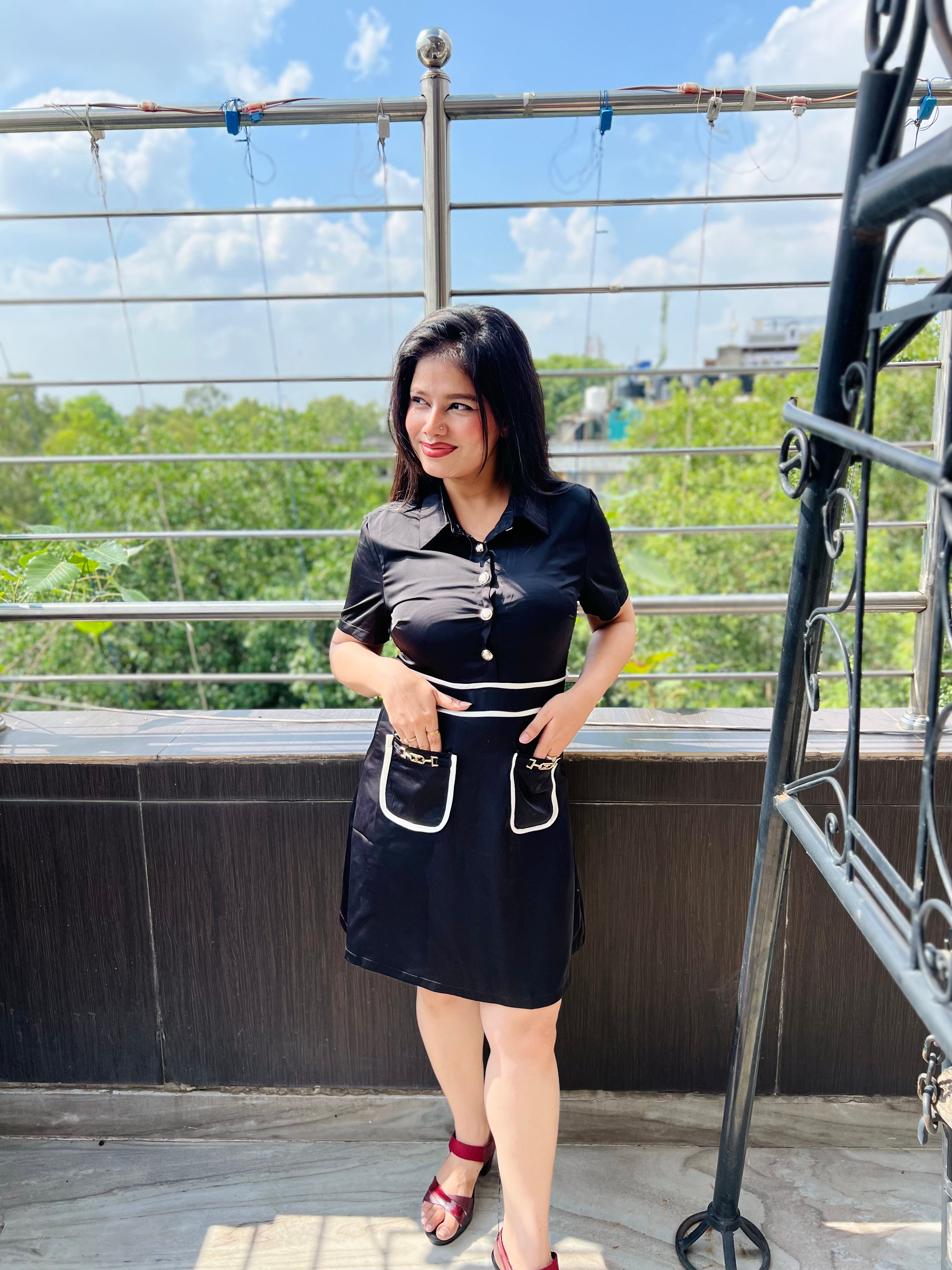 Sophisticated Pocket Style Mini Dress for Party & Daily Wear