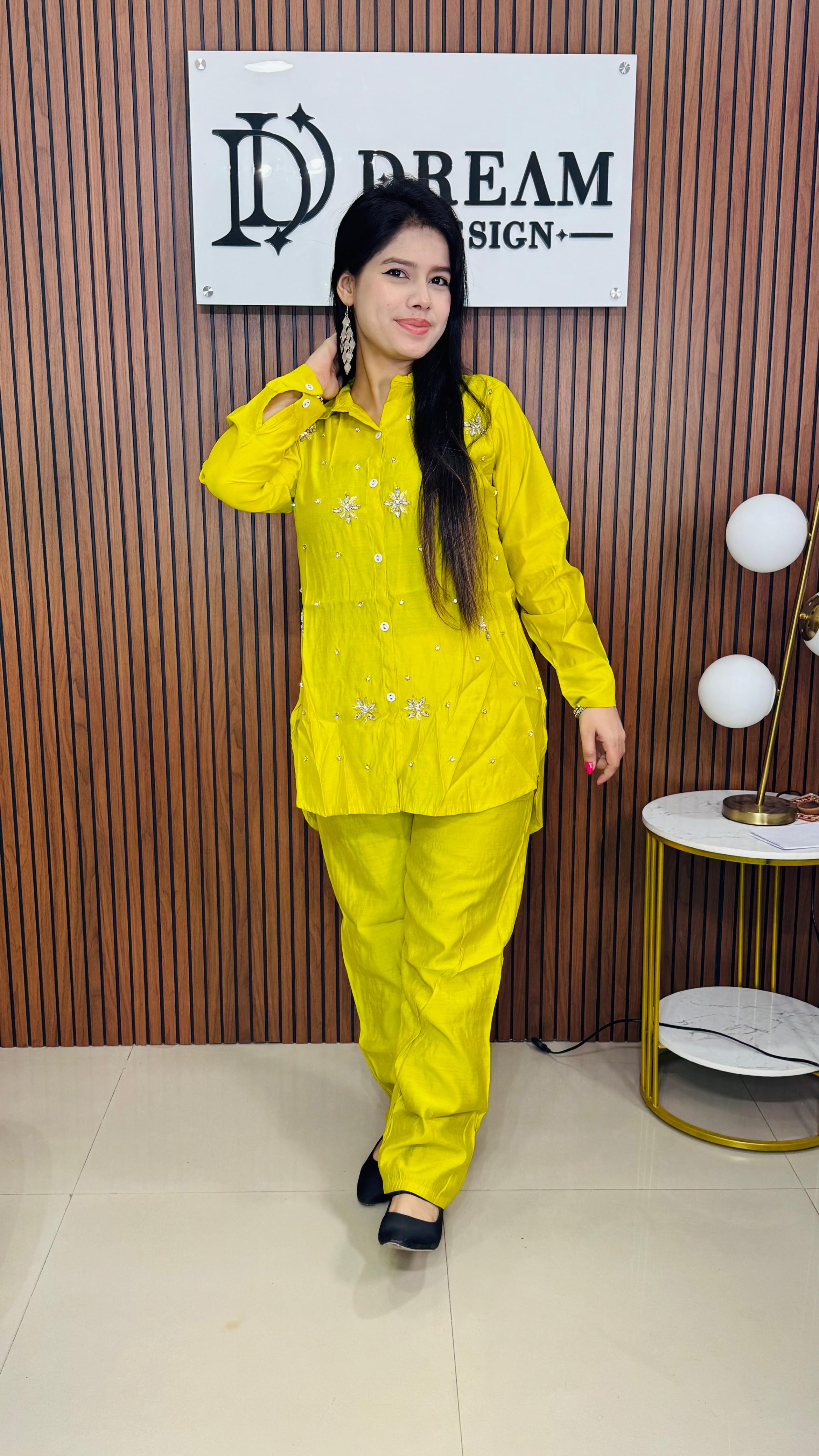 Dream Design Bright Yellow Embroidered Kurta Set for Women – Elegant & Comfortable Daily Wear