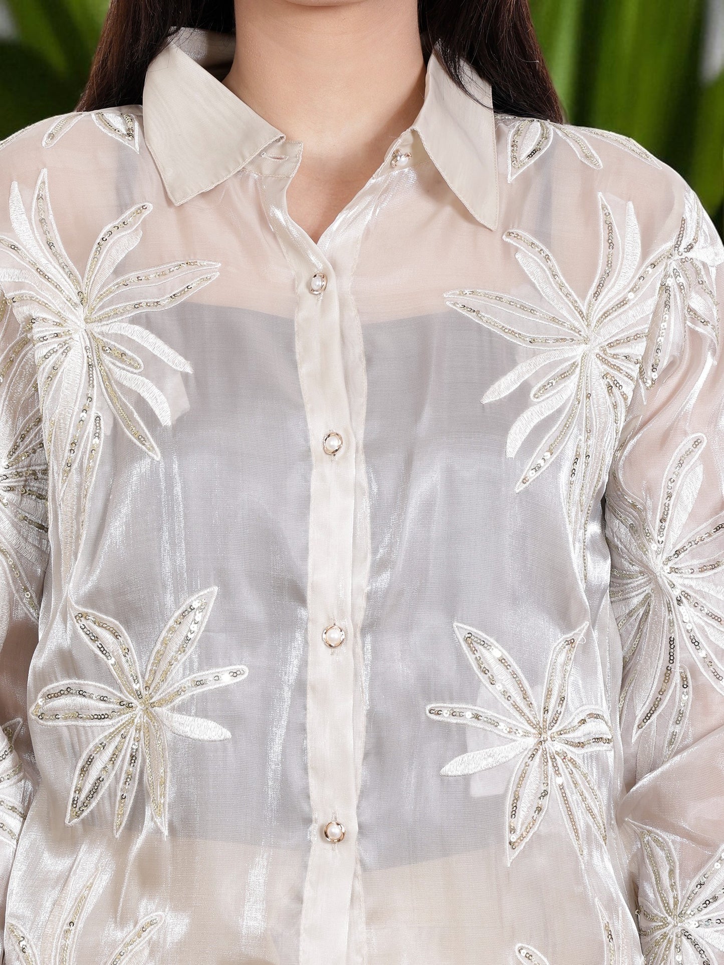 Women’s Embroidered Sheer Shirt with Straight Pants | Stylish Co-Ord Set