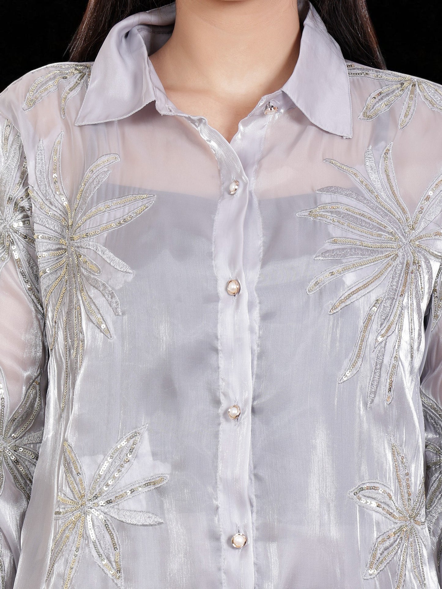 Women’s Embroidered Sheer Shirt with Straight Pants | Stylish Co-Ord Set